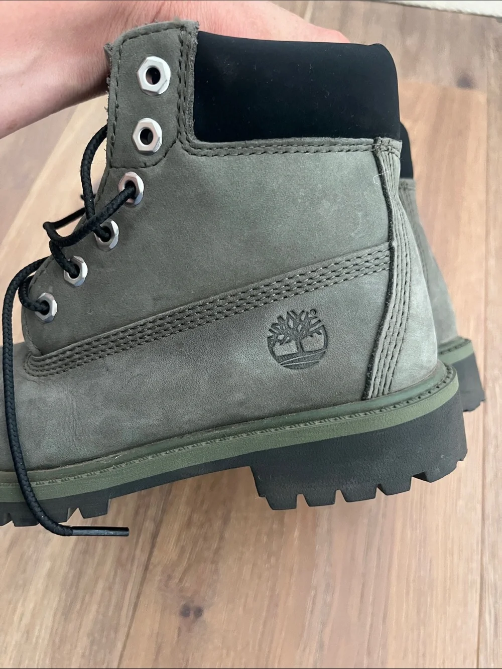 Size 1 boys gray Timberlands